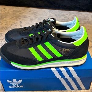 adidas Men’s SL 72 RS Retro Running Shoes - size 9.5 - black/green